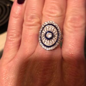 Beautiful blue and white crystals antique ring
